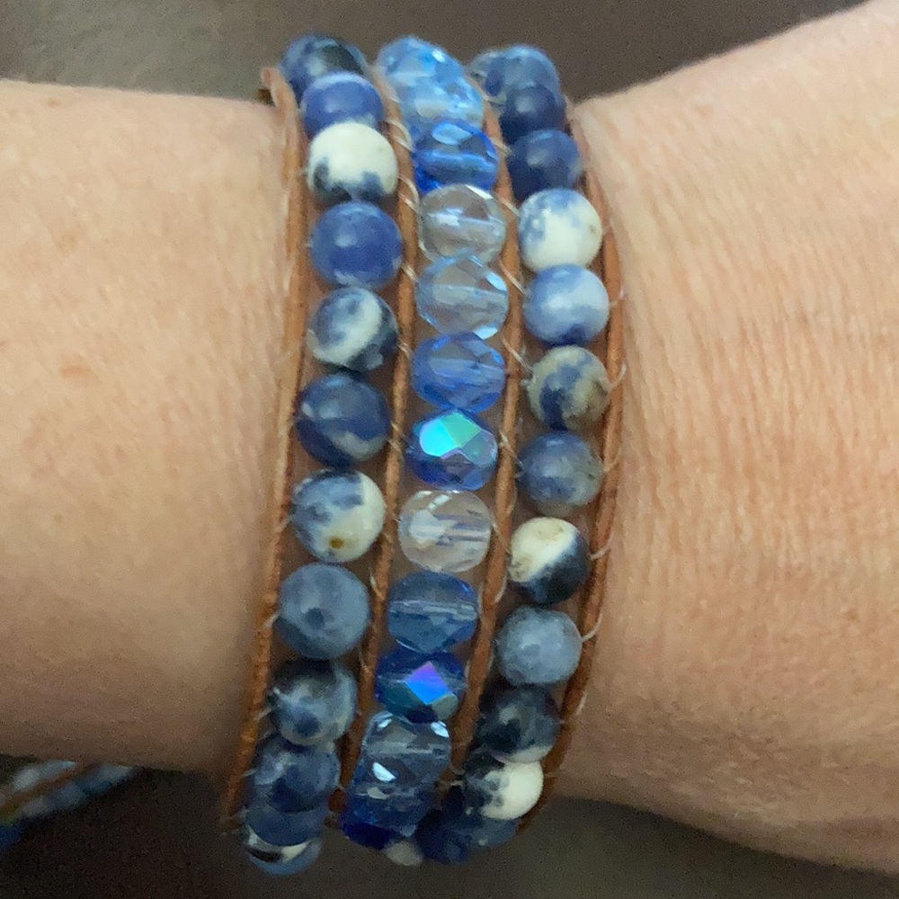 Sodalite stone beads and blue Czech glass bracelet